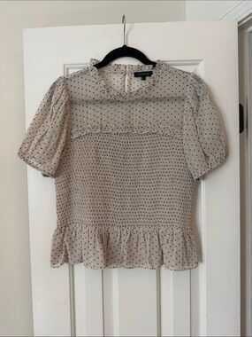 STATE Cream Polka Dot Smocked Peplum Top